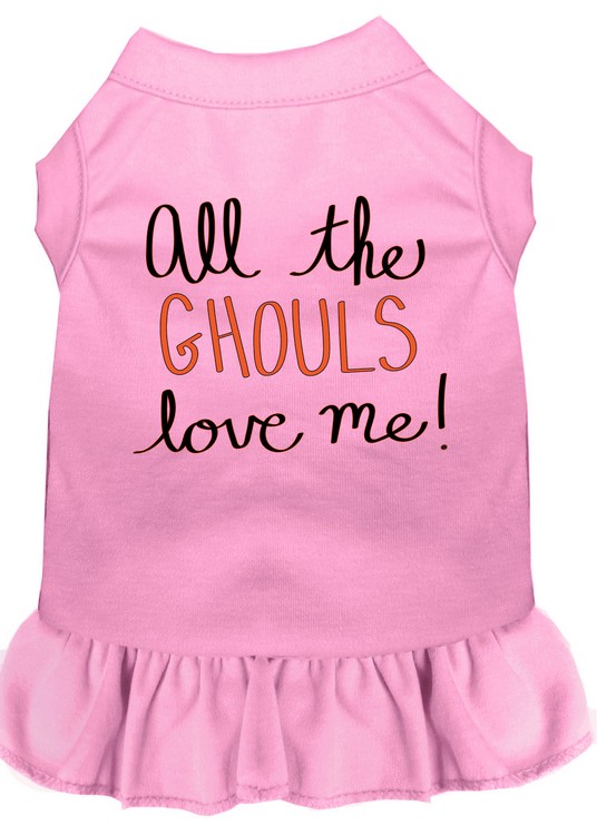 All the Ghouls Screen Print Dog Dress Light Pink Sm